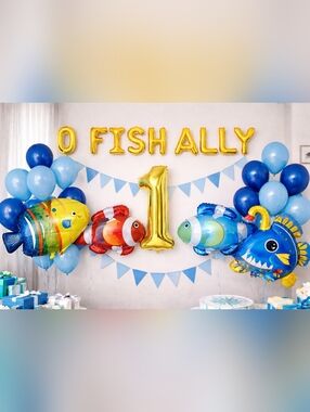 Ofishally One Birthday Balloon Set Fish Theme Blue Ocean Party Decor
